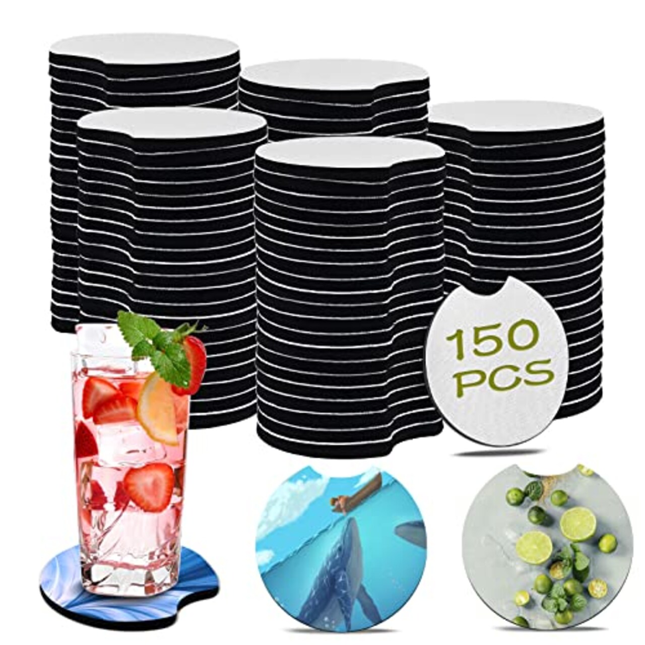 150 PCS Sublimation Blank Car Coasters, 2.75 in Circular Opening